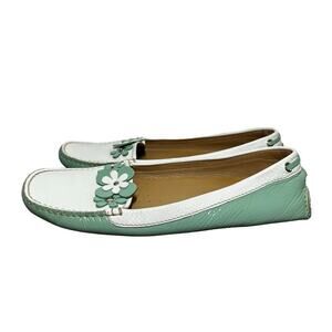 Prada The Original Car Shoe Driving Loafer Patent Pebbled Leather Flower Green 8